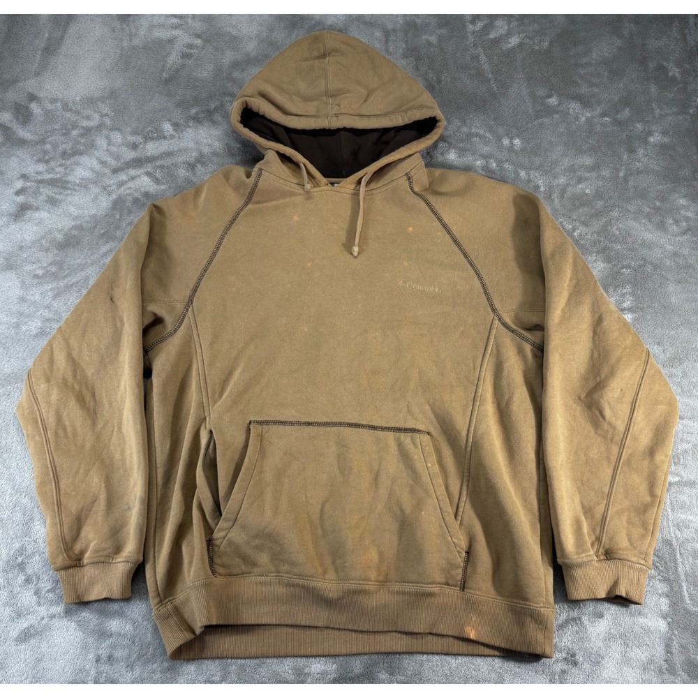Columbia Hoodie Mens Medium Tan Fair Distressed Raglan Fleece Pullover